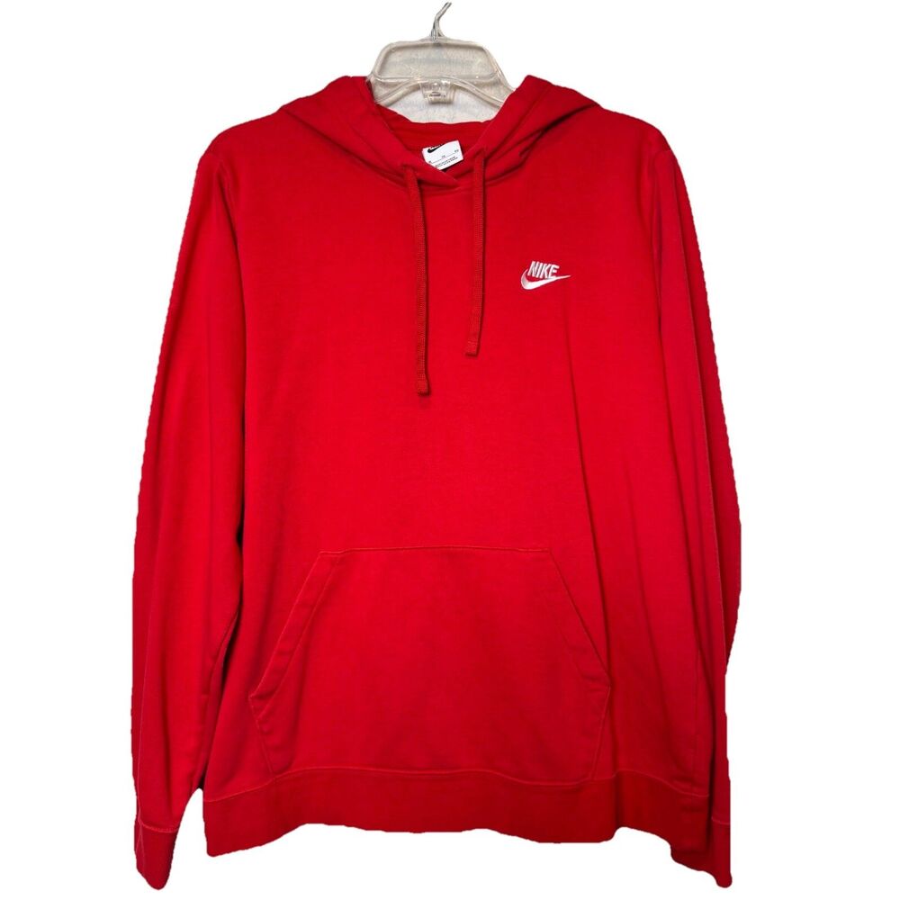 Nike Sportswear Club Fleece Red Pullover Hoodie Embroidered Logo Women’s Sz XL